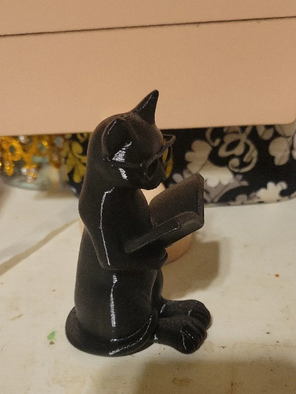 Black Cat Figurine Book Holder - Decorative Cat Reading Statue